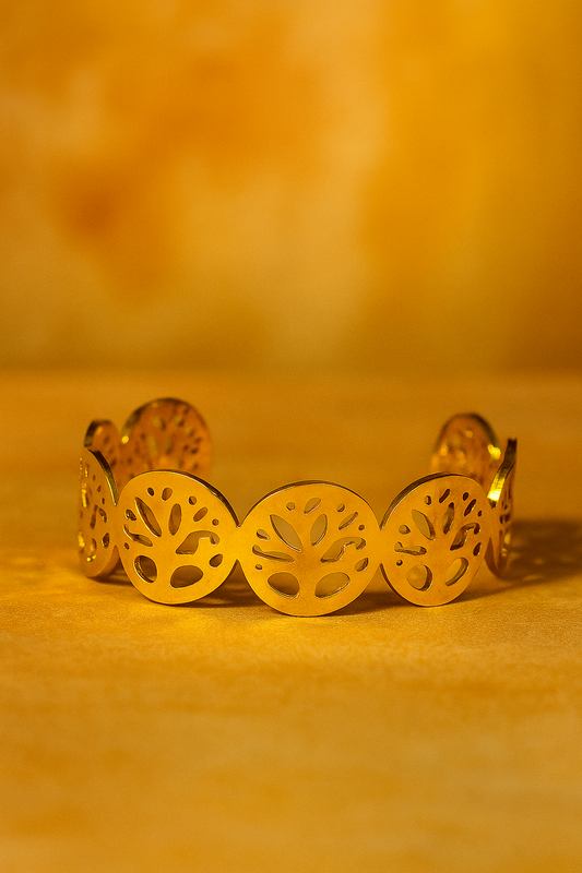 Gold Tree of Life Wide Cuff Bracelet