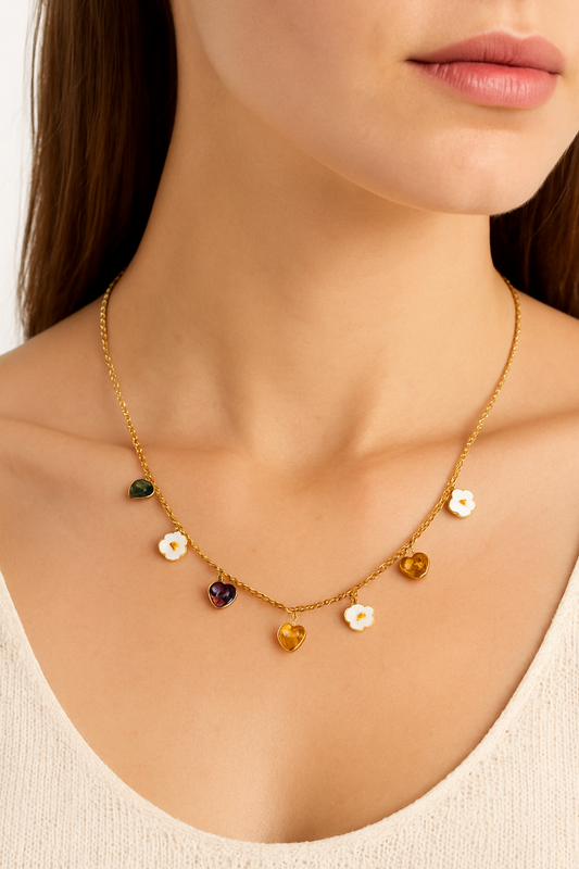 Golden Bloom & Heart Charm Necklace