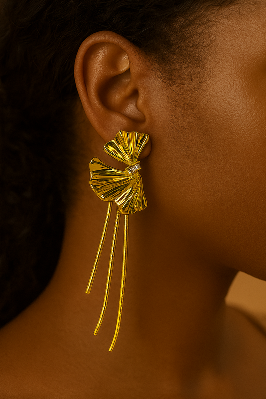 Golden Ribbon Drop Earrings