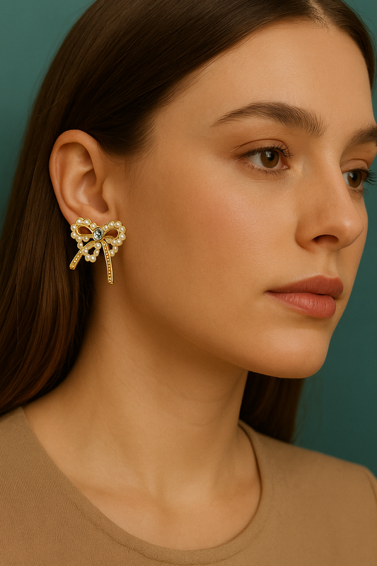 Pearl Bow Statement Earrings