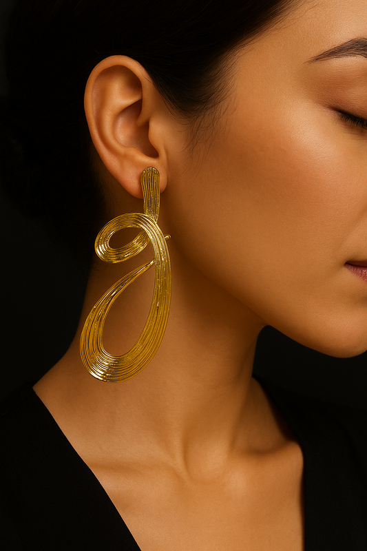 Golden Swirl Statement Earrings